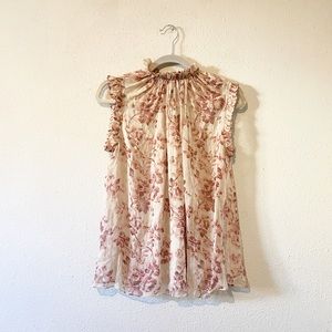 Zimmermann Ruffle Sheer Floral Sleeveless Blouse